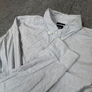Gap Slim Fit Button Down Shirt Mens Large L Navy White Micro Check Long Sleeve